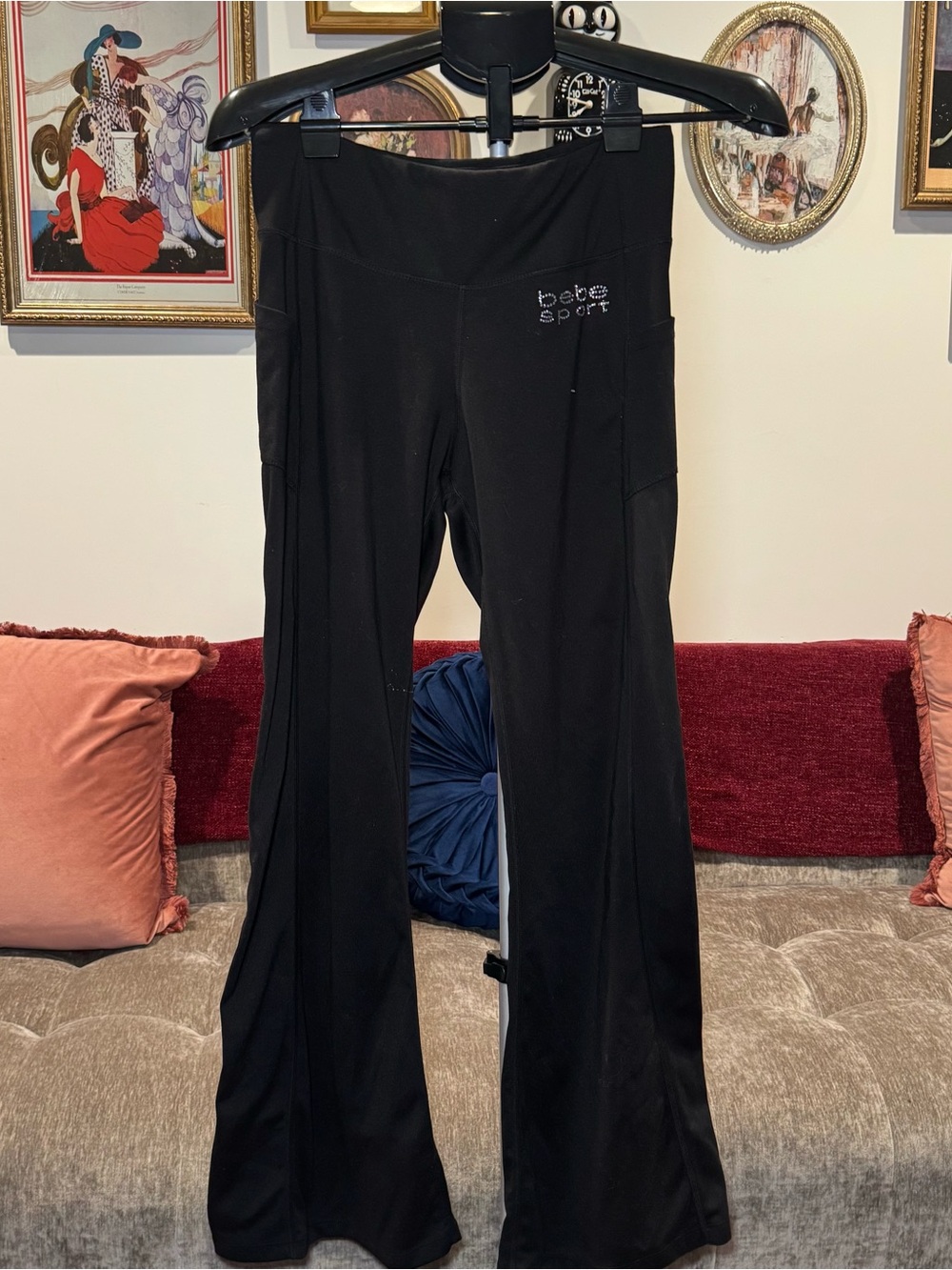bebe Y2K Black Flare Fitness Pants with Side Pockets